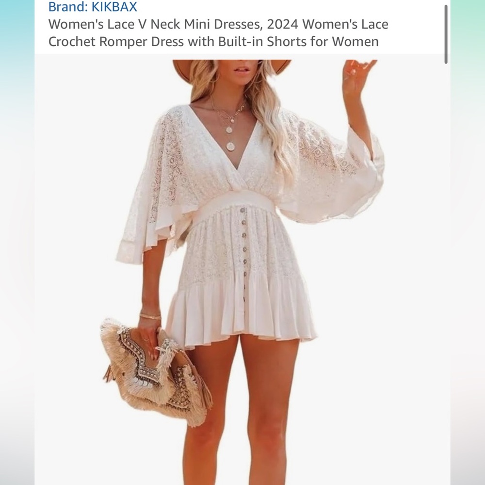 KIKBAX Women's Lace V Neck Mini Dresses, Women's Lace Crochet Dress